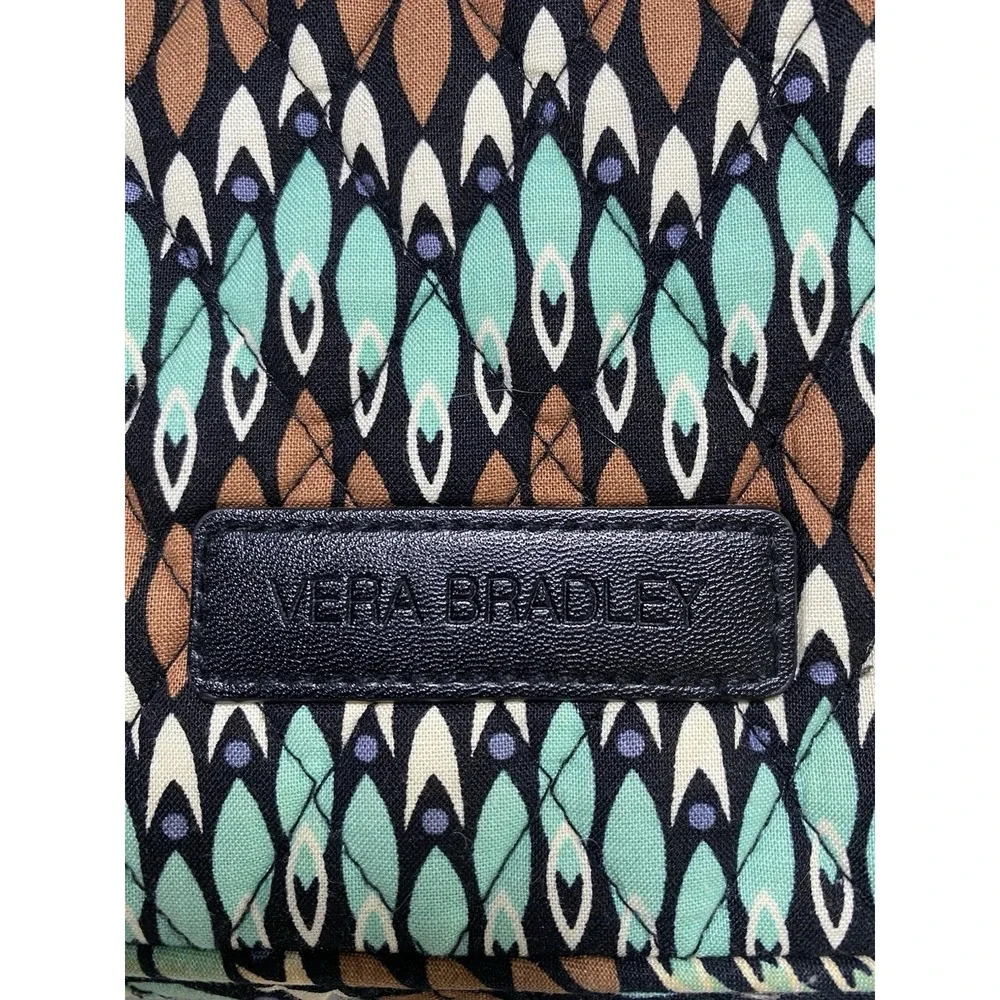 Vera Bradley Sierra Stream Laptop Bag Quilted Classic Teal Brown Black Interior